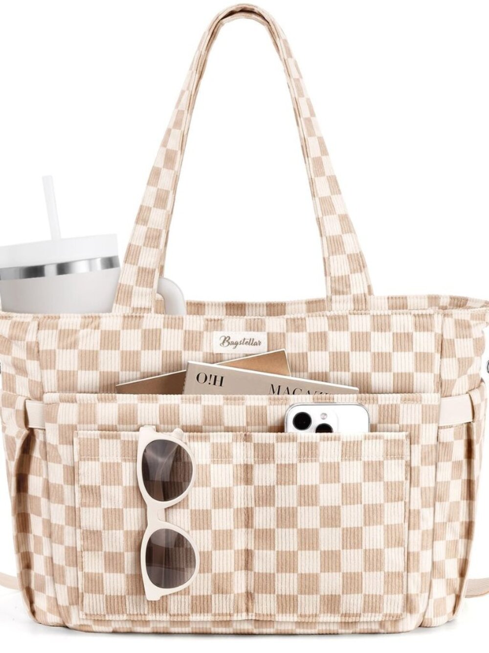 Corduroy Tote Bag for Women, 17 Pockets Laptop Work Tote Purse